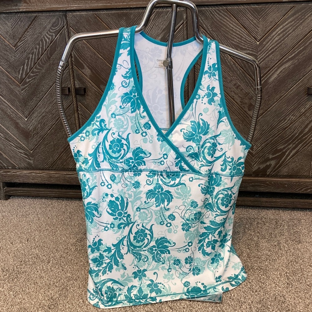Danskin Now Women’s Floral  Tank Top - Teal & White